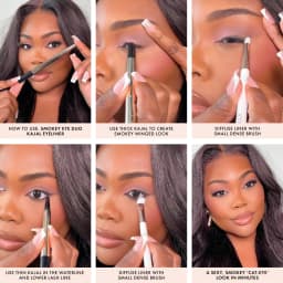 Tutoriel d’application du crayon yeux Iconic London Smokey Eye Duo Kajal, étapes pour créer un regard smoky intense avec liner diffusé et fini professionnel